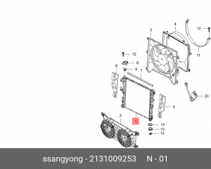 Радиатор SSANGYONG Kyron (07-) (5A/T) OE 2131009253 SSANG YONG