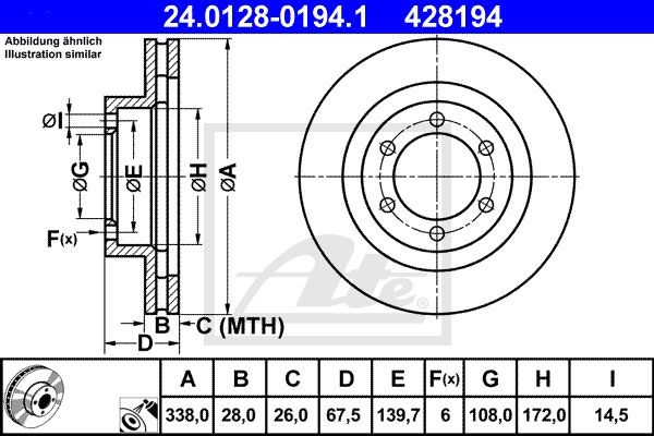 Диск тормозной передний LEXUS GX470 ATE 24.0128-0194.1 24.0128-0194.1 ATE
