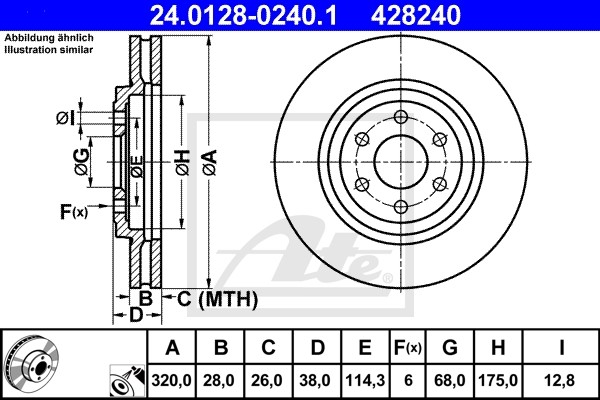 Диск тормозной передний NISSAN Pathfinder III/Navara 05-> /Vent D=320mm ATE 24.0 24.0128-0240.1 ATE