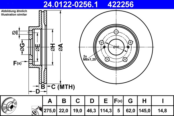 Диск тормозной передний TOYOTA Auris/Corolla ATE 24.0122-0256.1 24.0122-0256.1 ATE